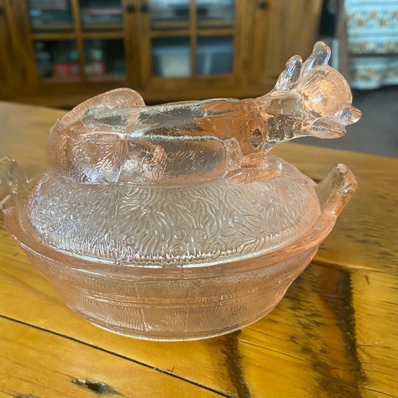 Vintage Pink Depression Glass Cow Candy Dish - Picture 2 of 10